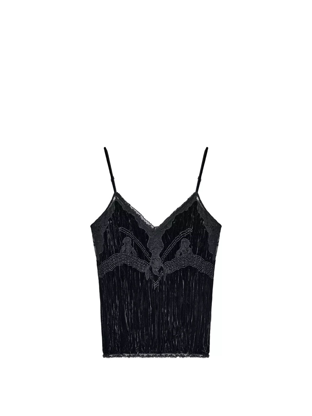 Zara ZW Collection Black Lace Trim Velvet Cami Top